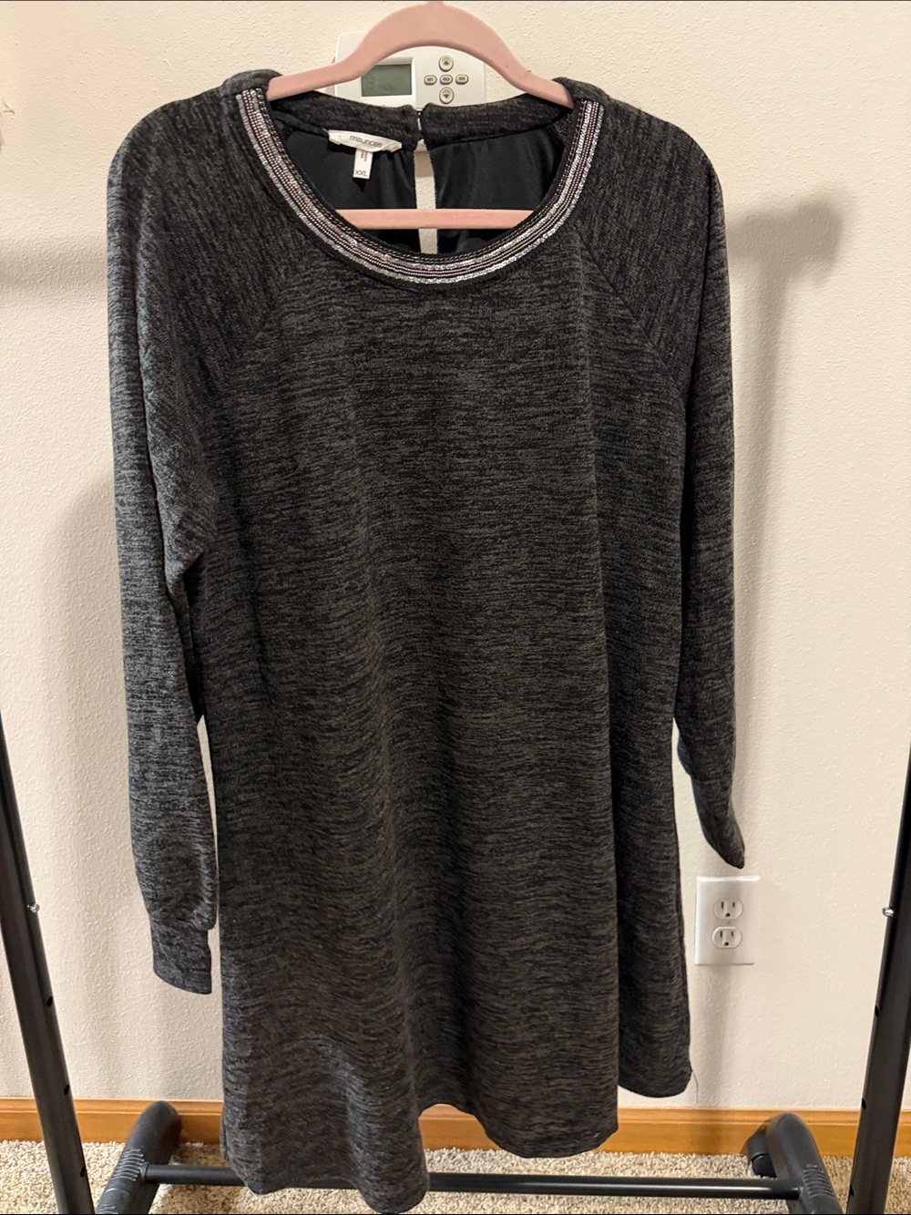 Maurices XXL Gray Knit Long Sleeve Dress with Embellished Neckline